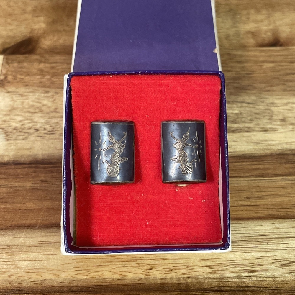 Siam Earrings Niello Sterling Silver Southeast Asian Clip Ons Pre-owned